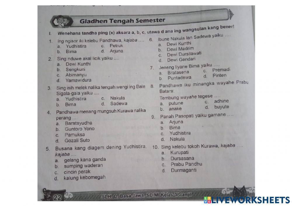 Gladen tengah semester b jawa