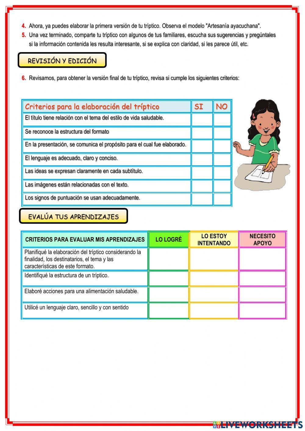 Elaboramos un tríptico  con nuestra propuesta  de acciones para una  alimentación saludable.