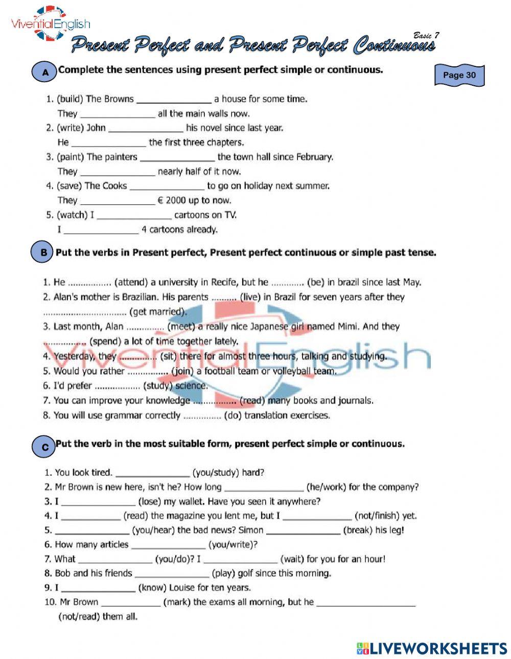B7 - present perfect & continuous - pg.30