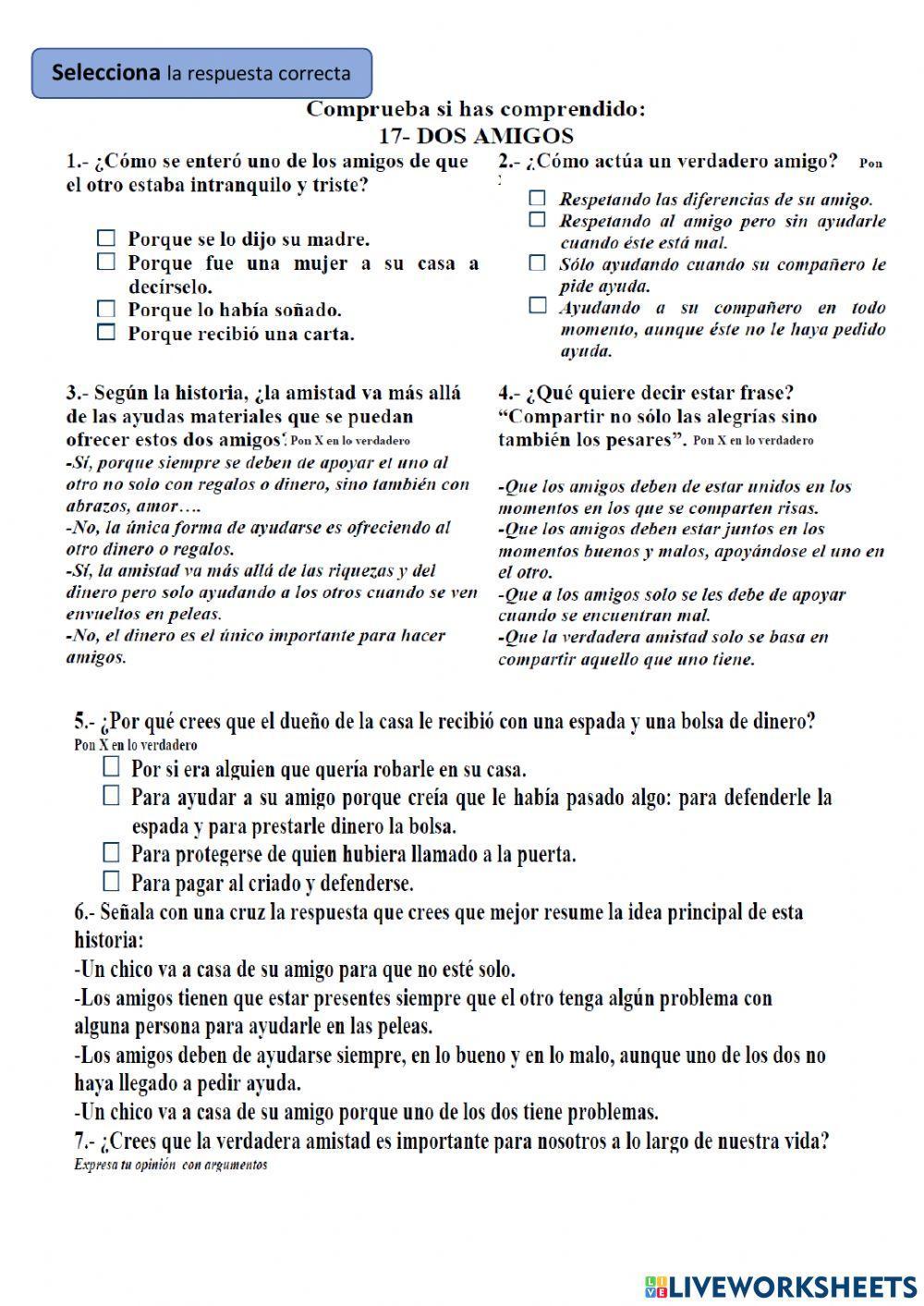 Lectura comprensiva . amigos