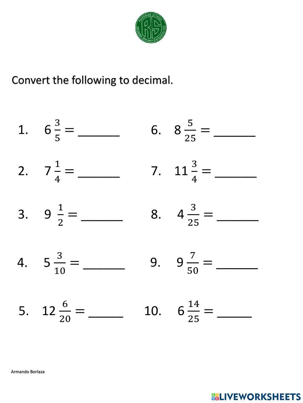 Mixed fractions as decimals