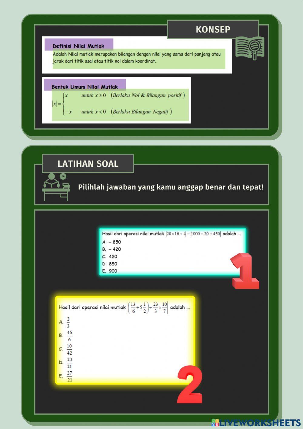 Konsep dan Persamaan Nilai Mutlak