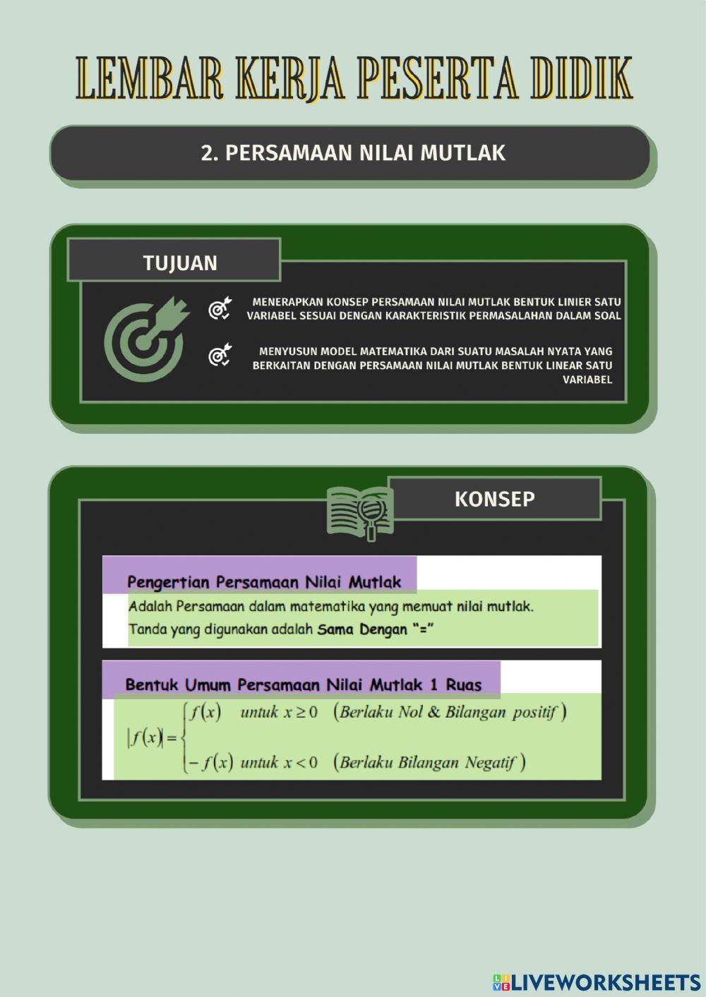 Konsep dan Persamaan Nilai Mutlak