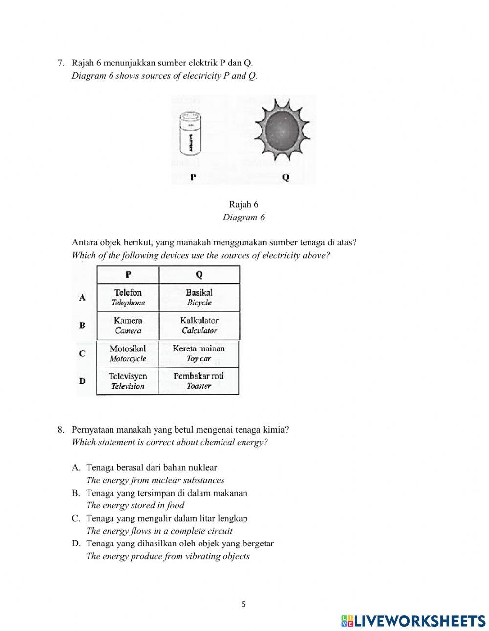 Soalan Kertas 1 Tahun 5