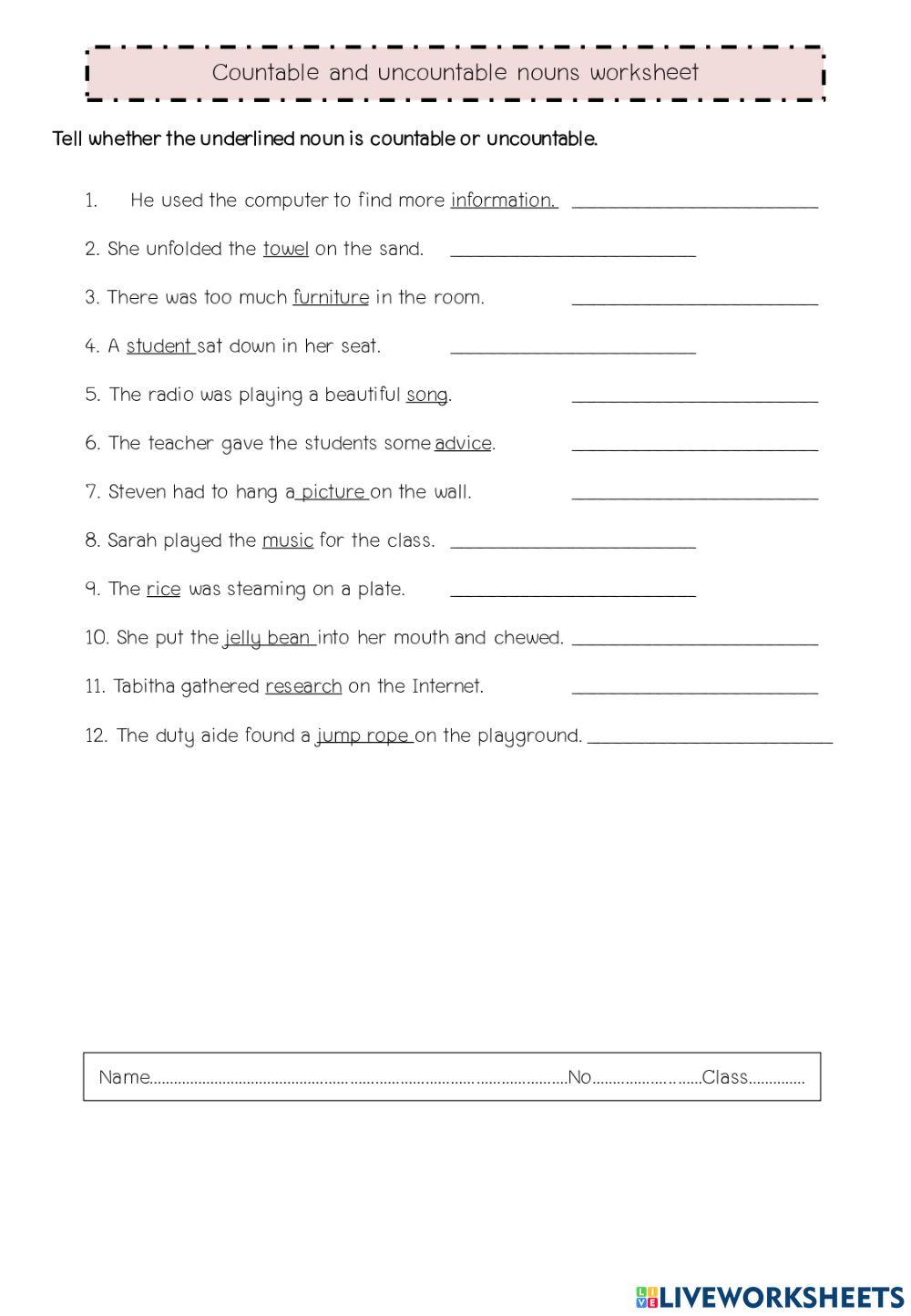 Countable and uncountable nouns 1