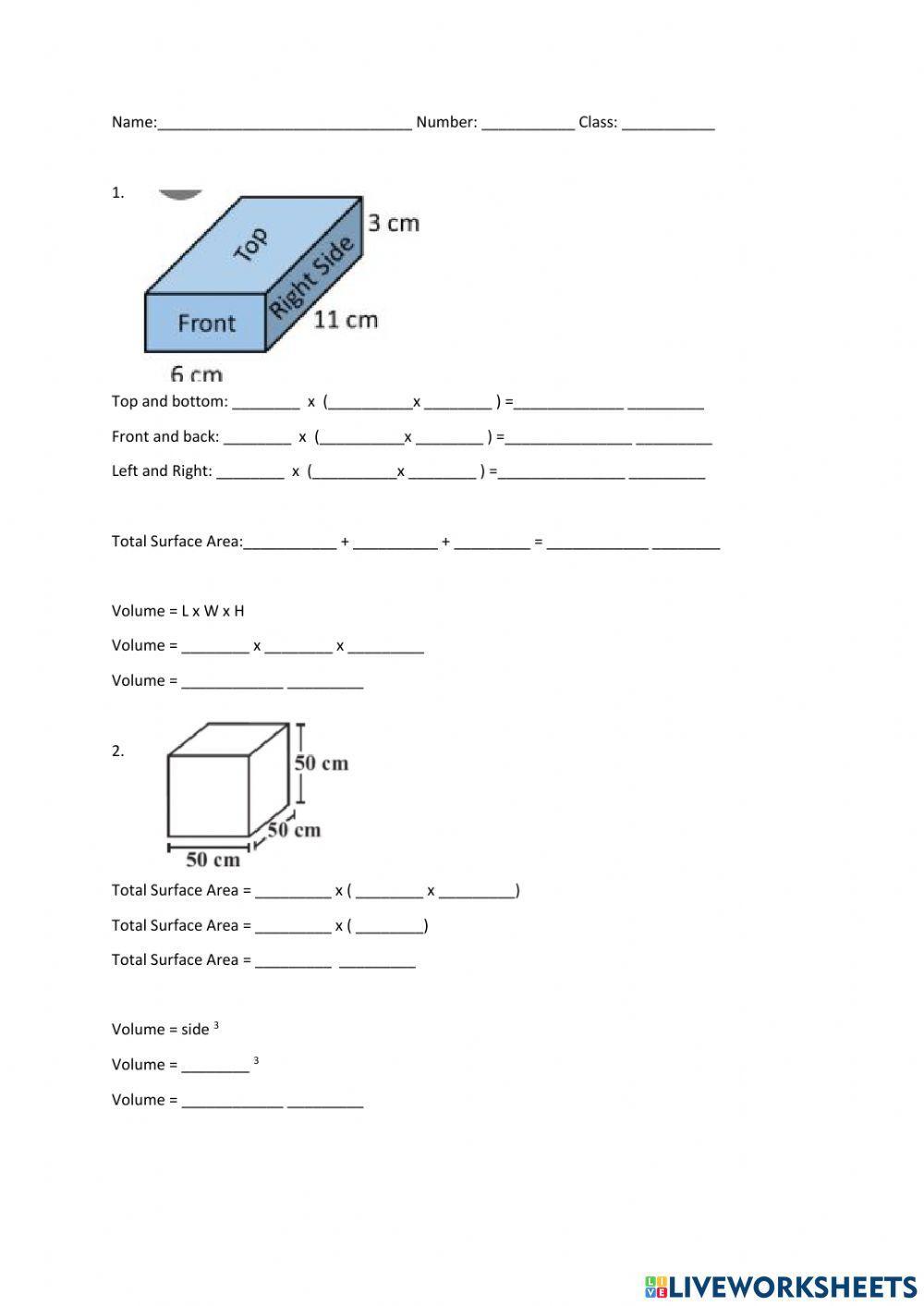 Surface Area and Volume of a Cuboid and Cube
