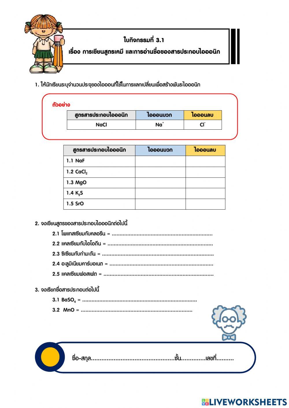 การเขียนสูตรเคมี และการอ่านชื่อสารประกอบไอออนิก
