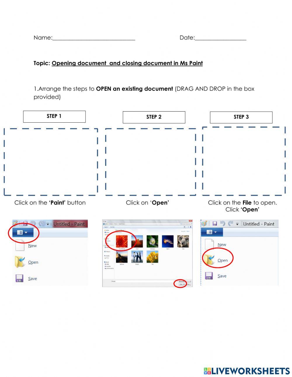 Step to open and close paint document