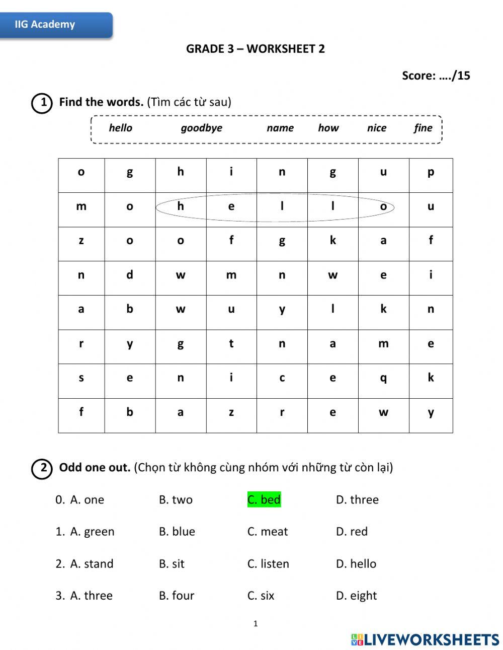 IIG-Grade 3-Worksheet 2