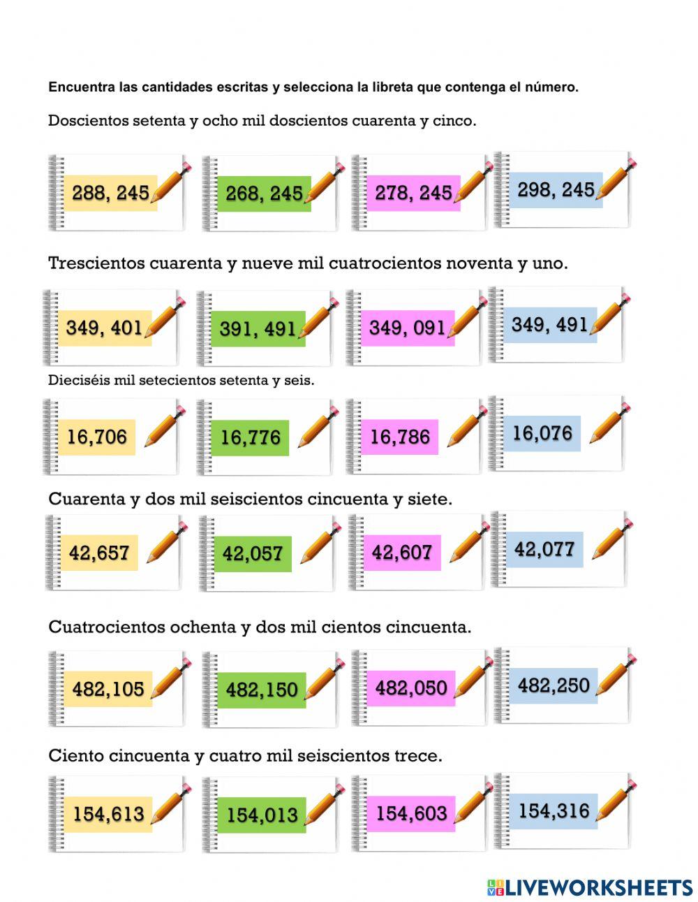 Lectura y escritura de números.