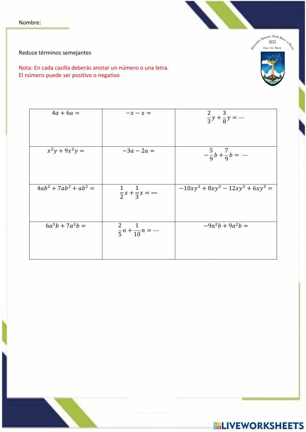 Reducir términos semejantes