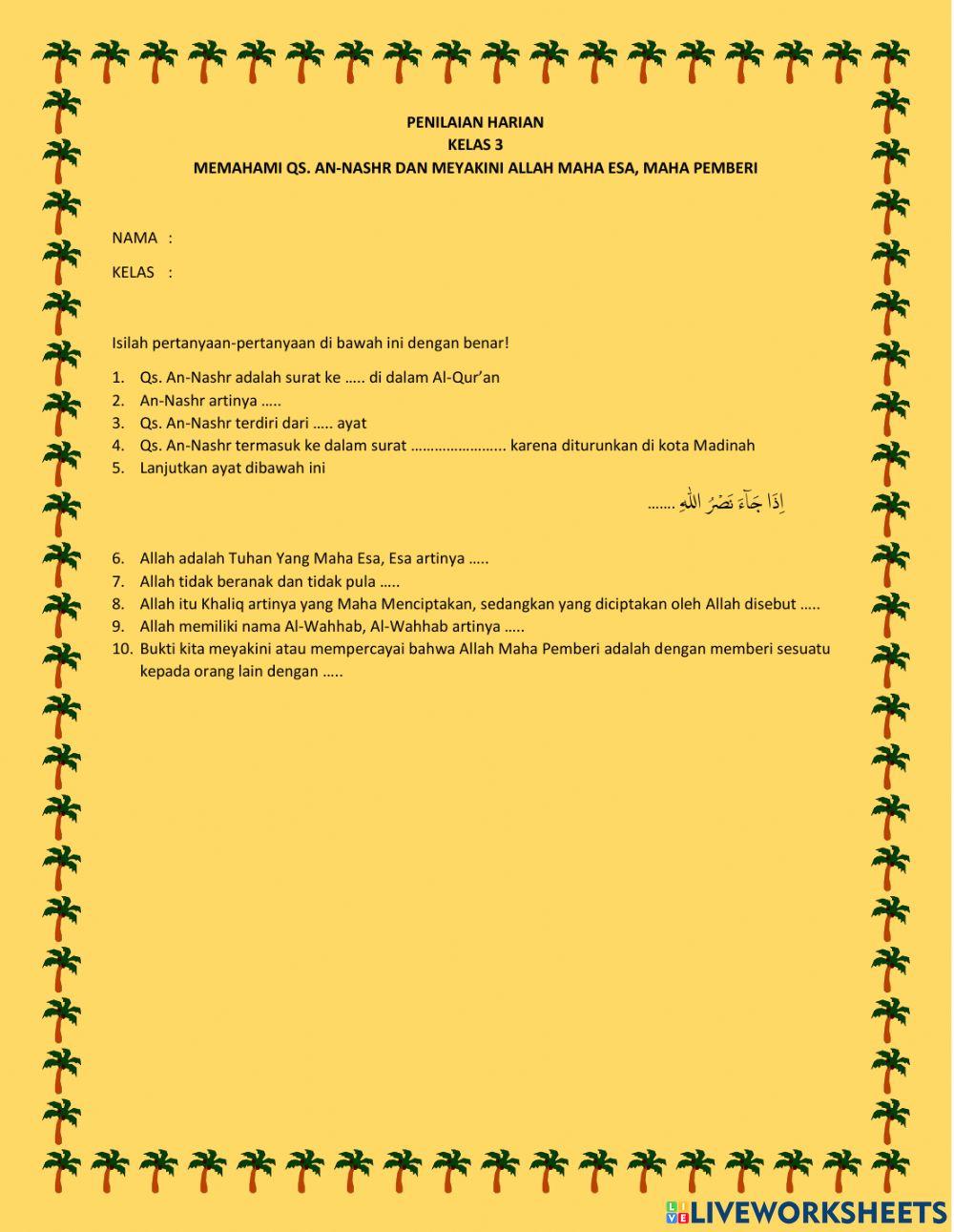 Penilaian Harian PAI