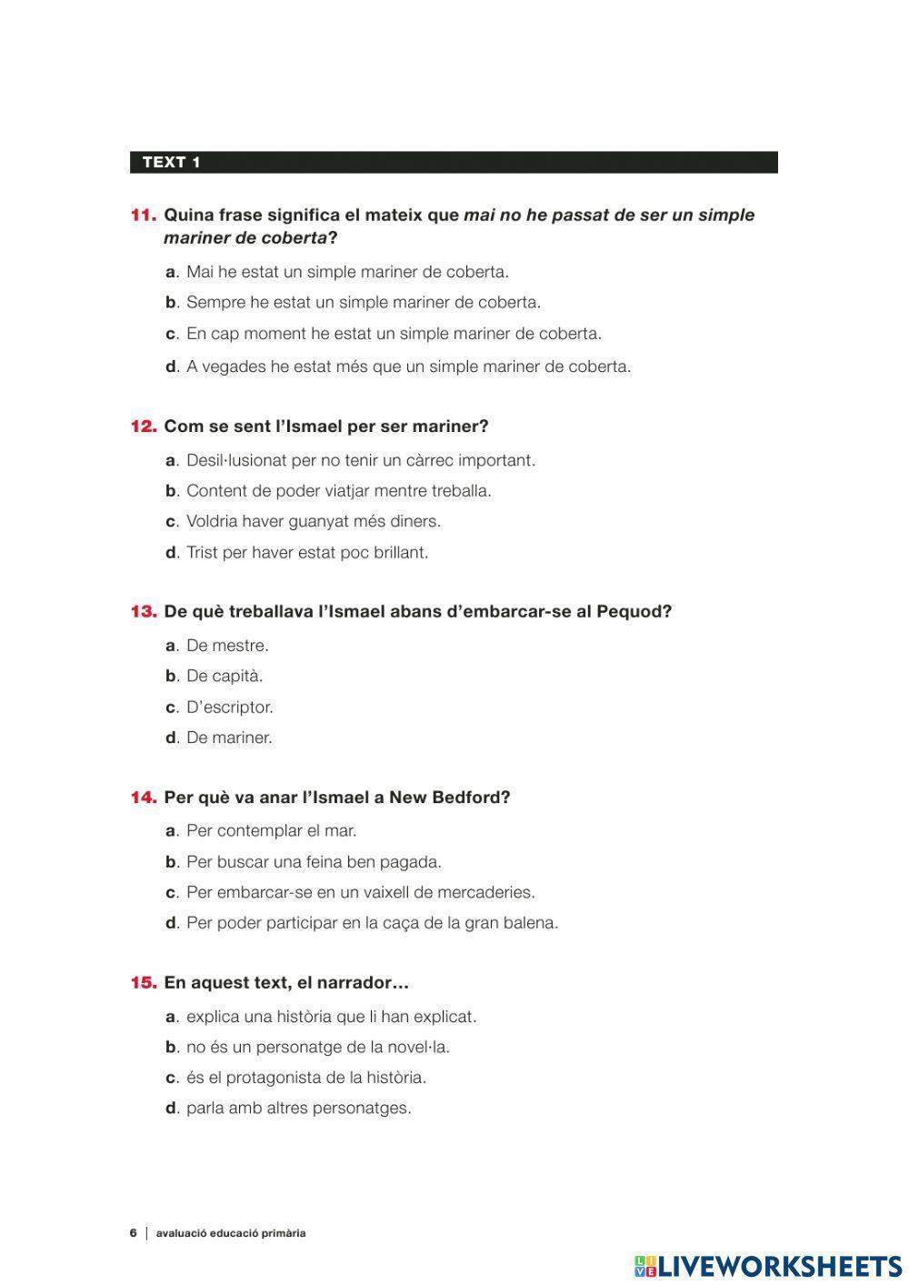 Prova inicial comprensió lectora català 6è C.B. 2014