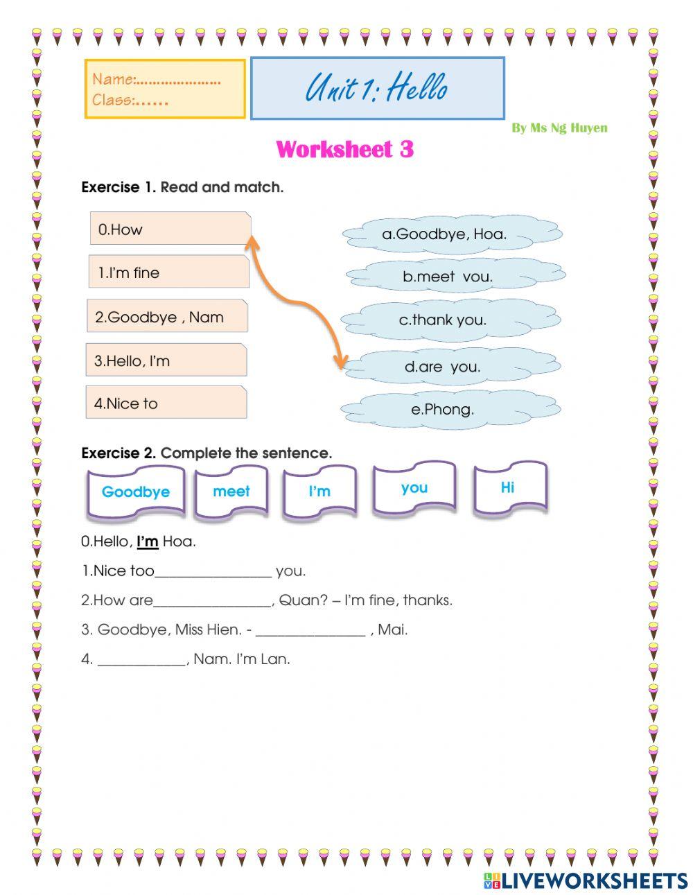 E3 Unit 1 Worlsheet 3