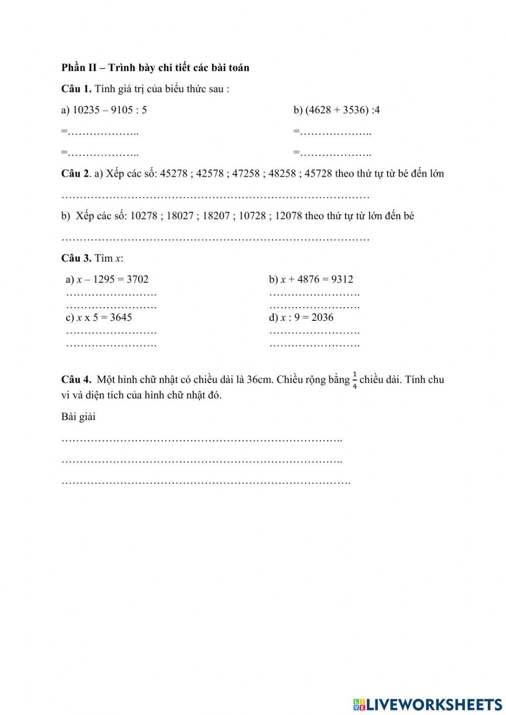 Toán cuối tuần 1 lớp 4