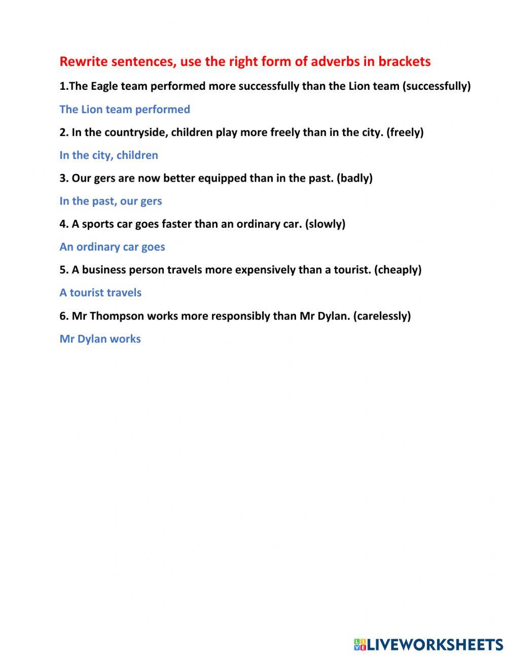 Comparisons of adverbs