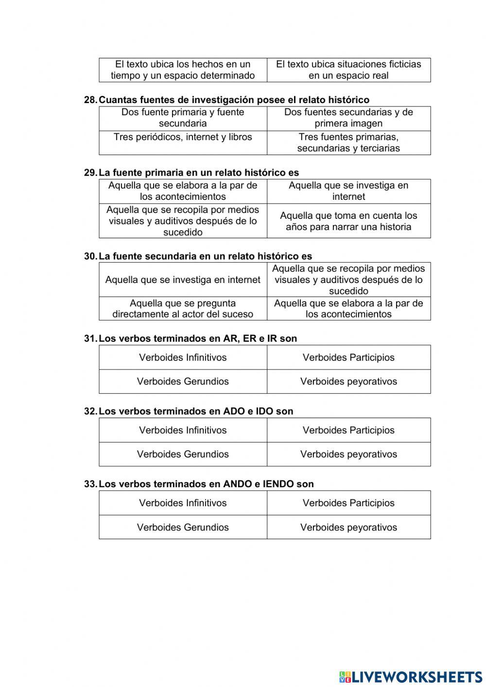Cuestionario 1er Quimestre 6to EGB Lenguaje