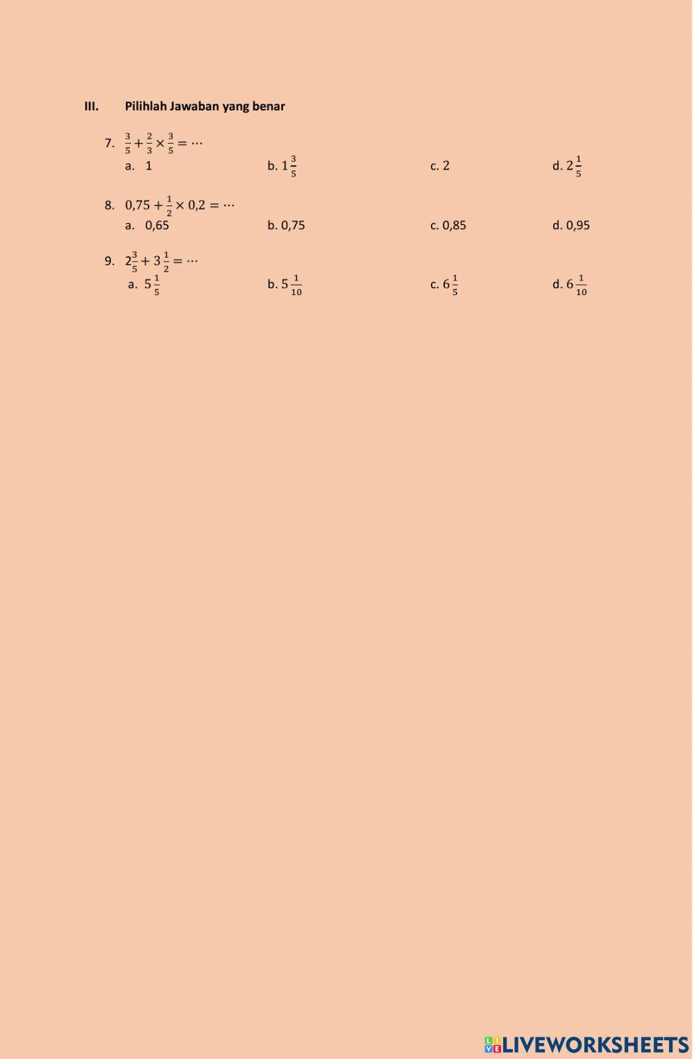 Operasi hitung campuran pecahan