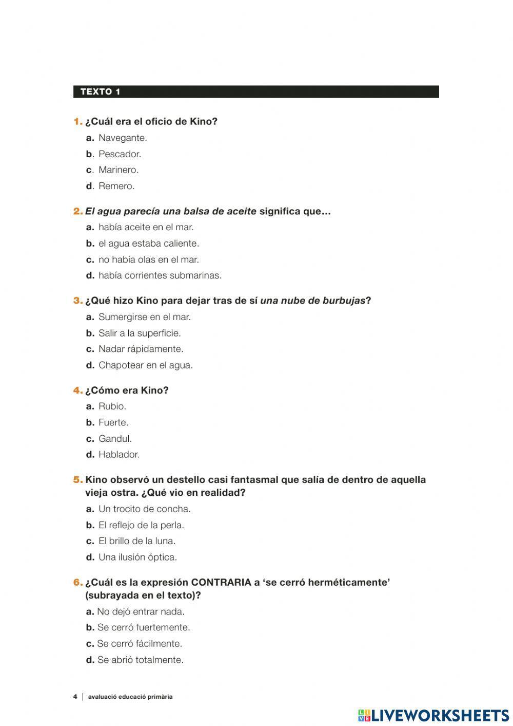 Prueba inicial comprensión lectora 6º CB 2014