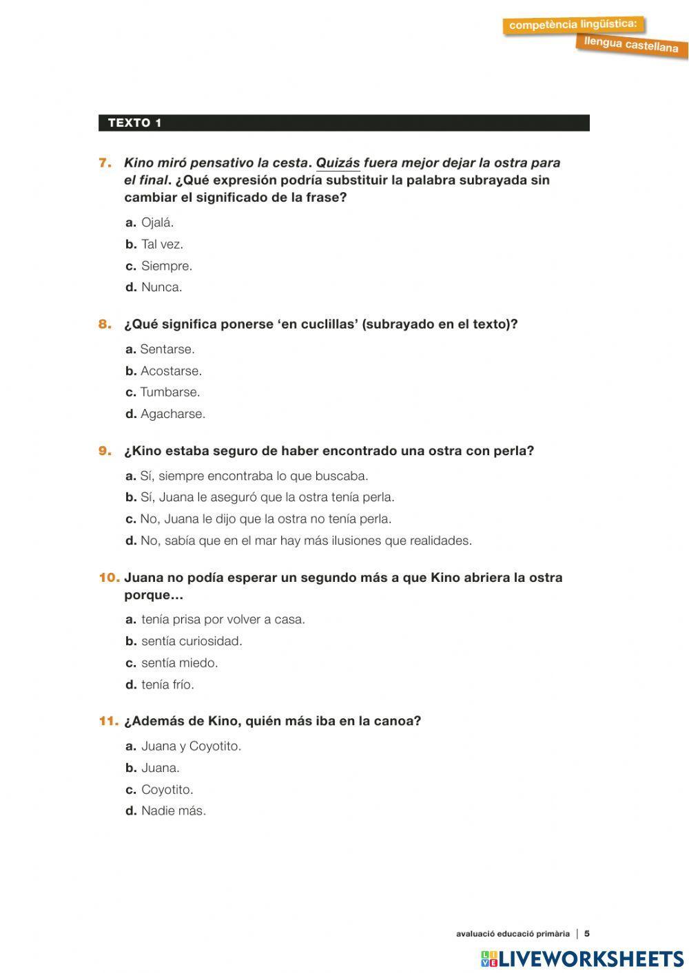 Prueba inicial comprensión lectora 6º CB 2014