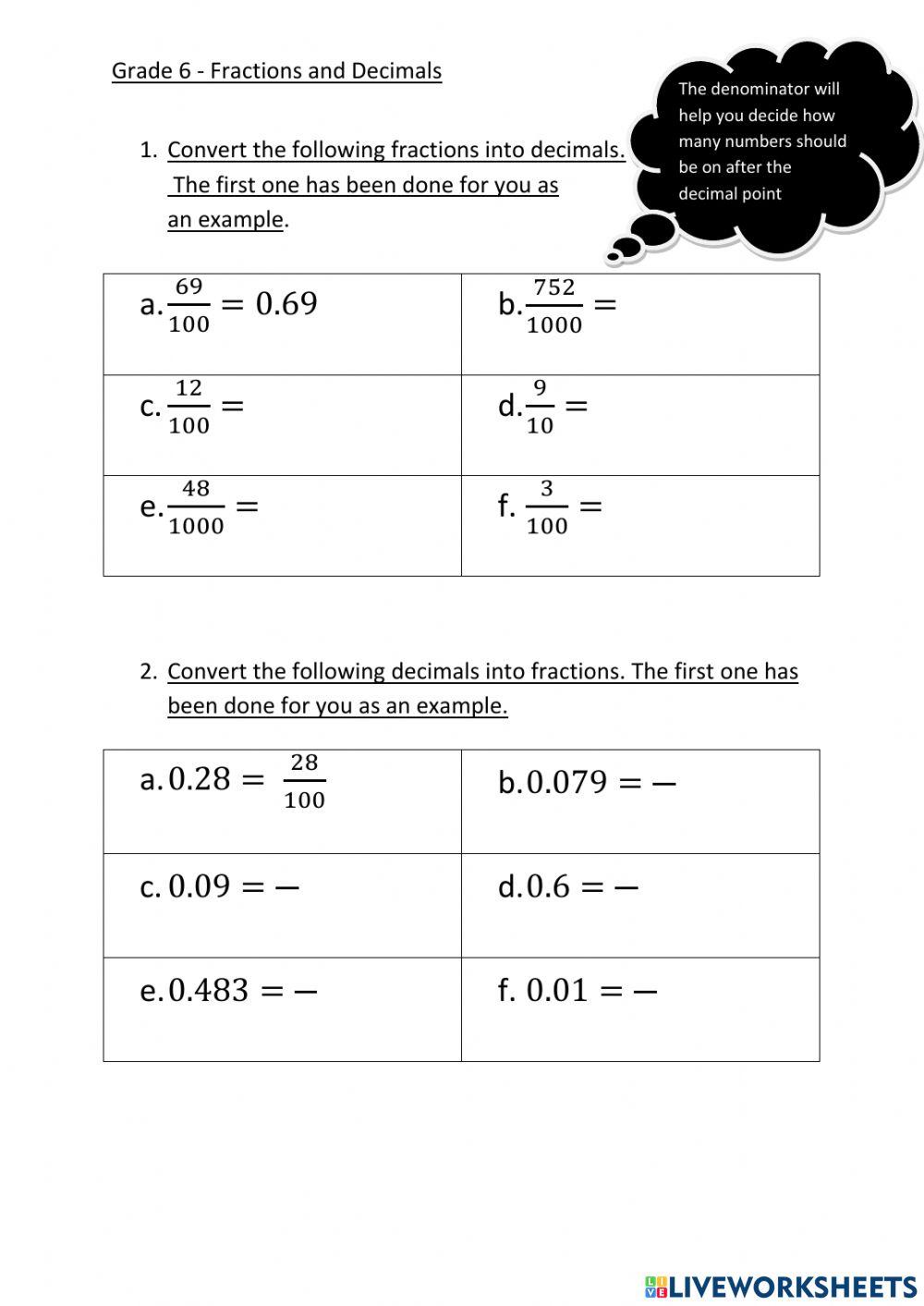 Converting between fractions and decimals