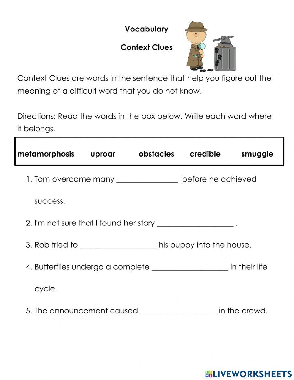 Context Clues interactive worksheet for 3 | Live Worksheets