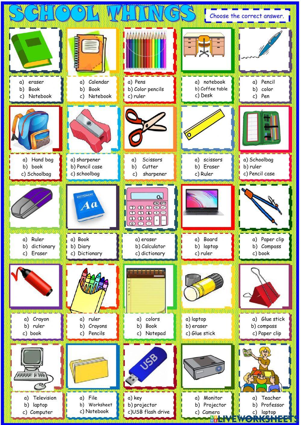 School objects online exercise for beginners