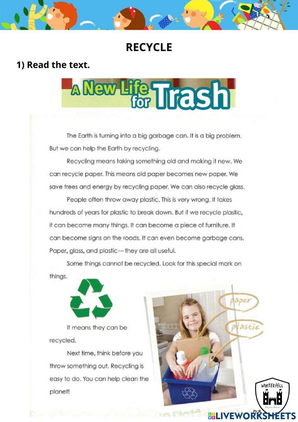 Recycle reading | Free Interactive Worksheets | 1397814
