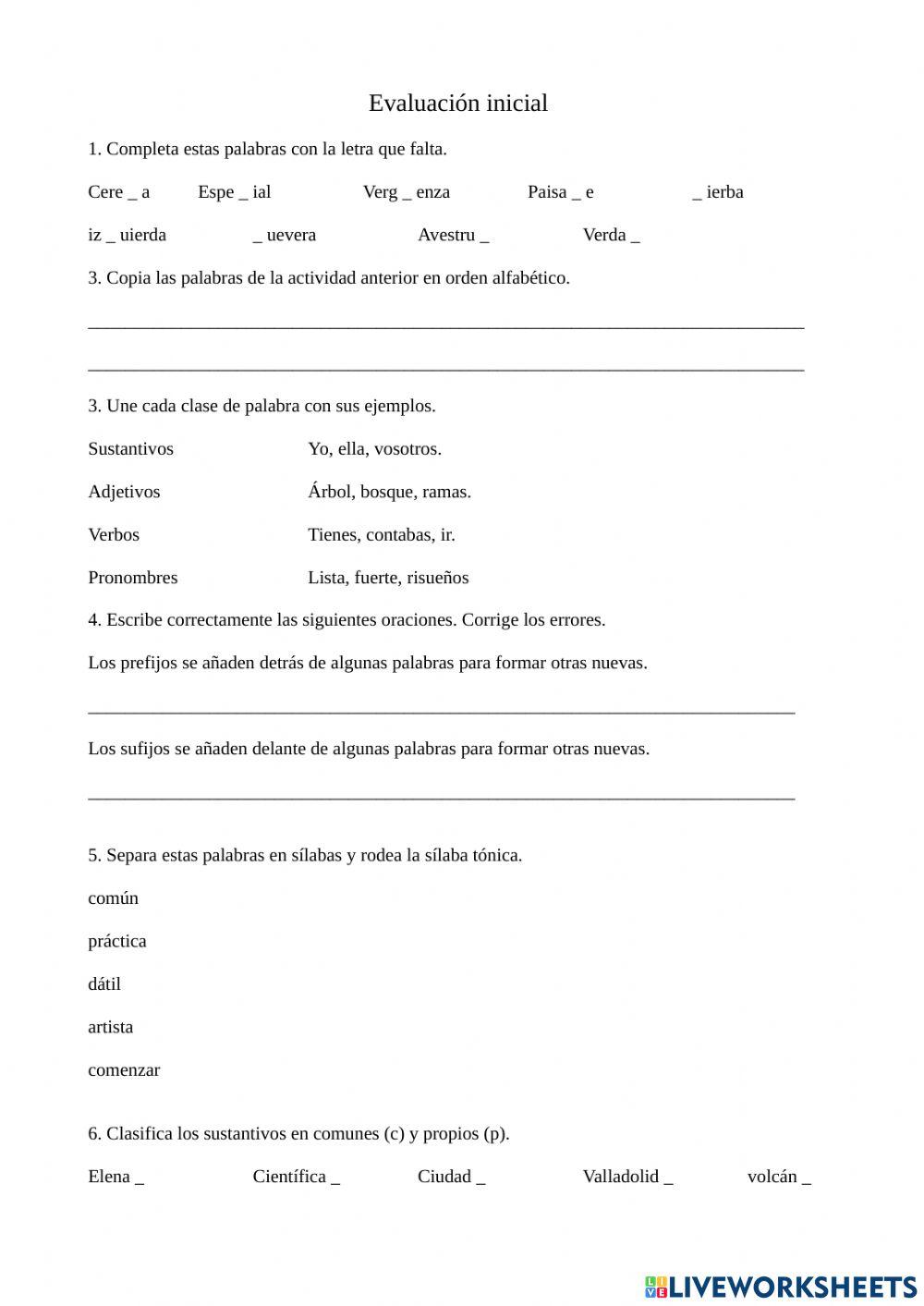 Eval inicial lengua 4º