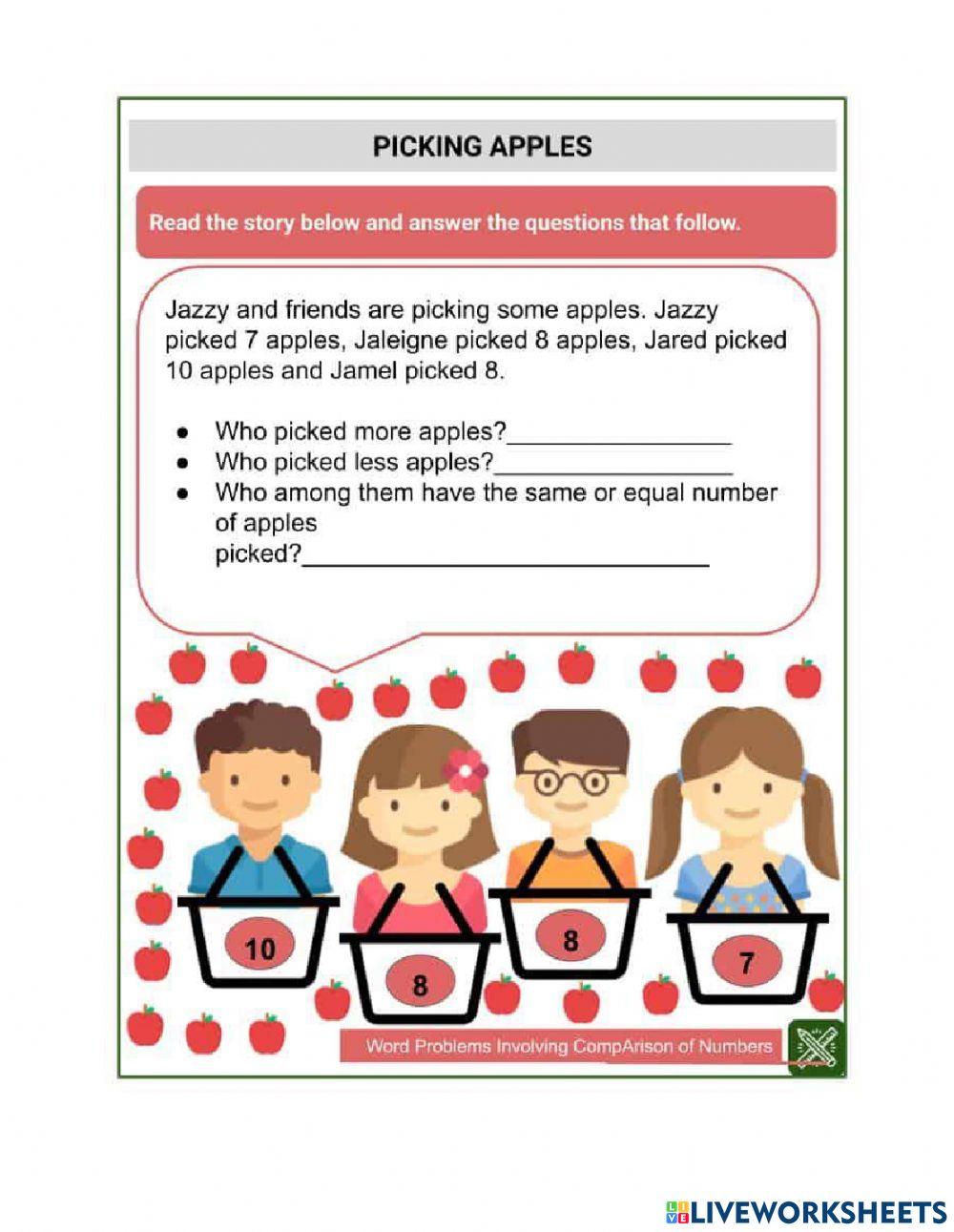 Comparing numbers -word problems worksheet | Live Worksheets