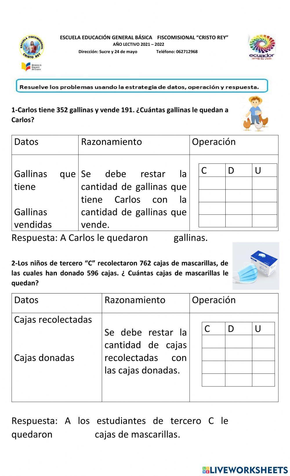 Problemas de resta de 3 cifras llevando