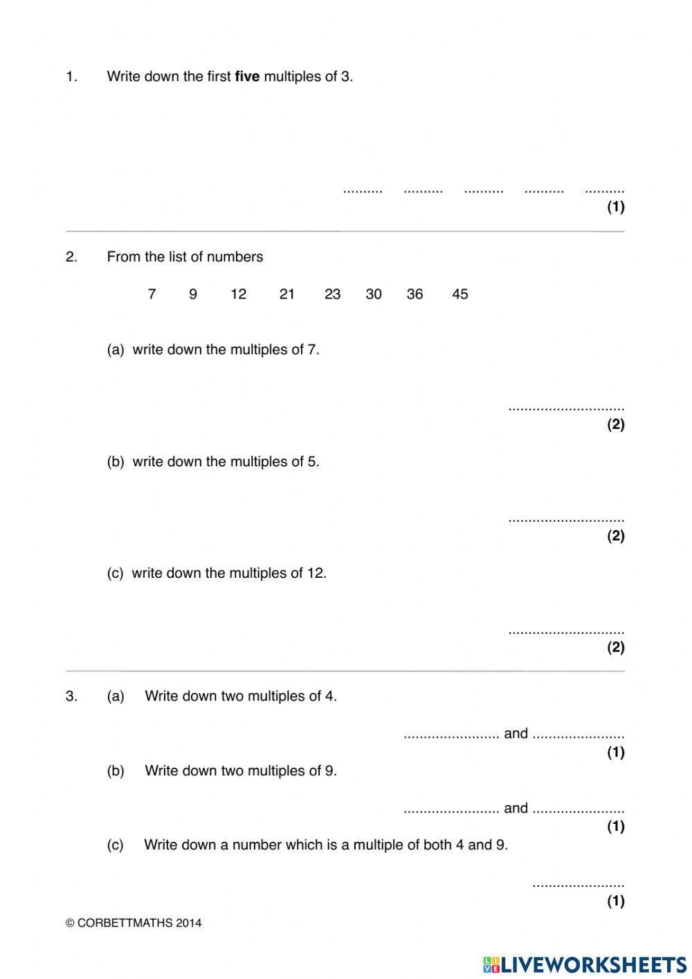 Factors, Multiples. Primes