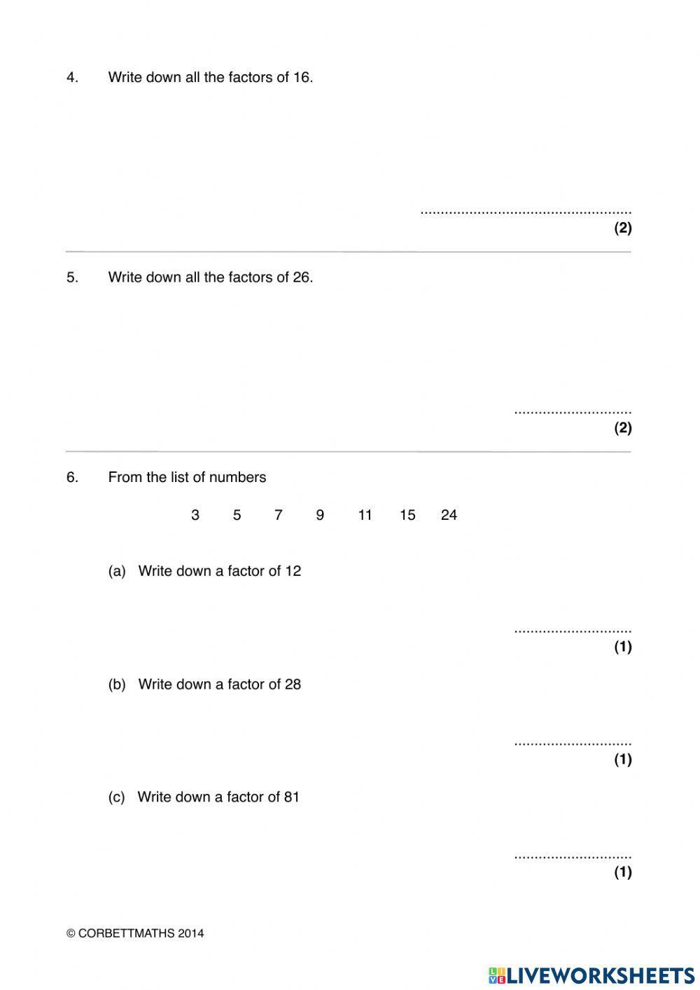 Factors, Multiples. Primes