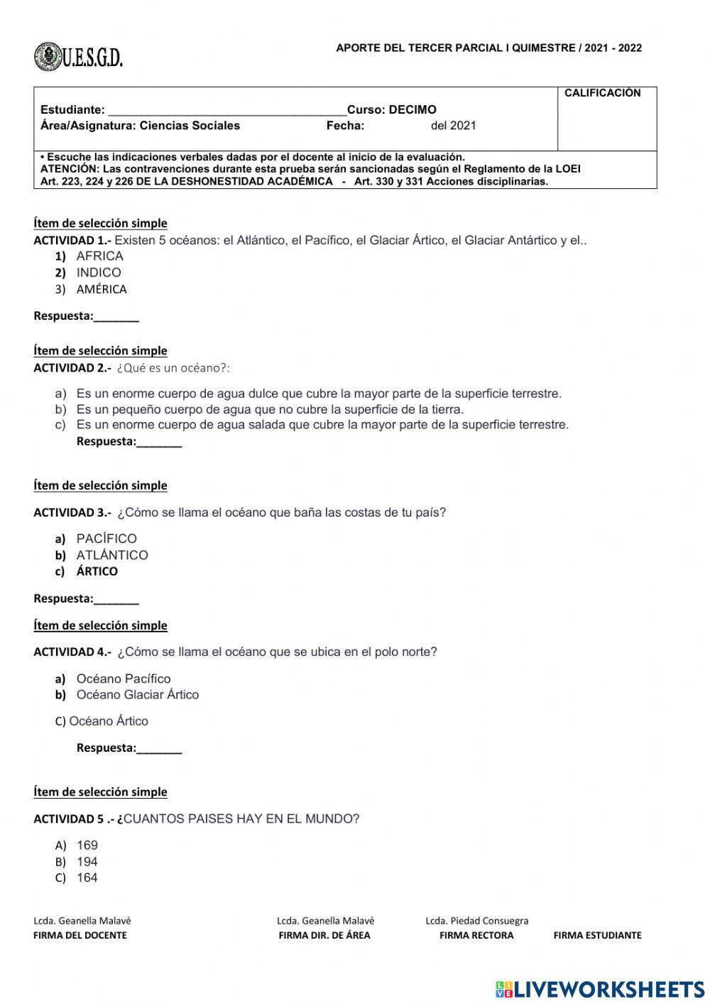 Evaluación tercer parcial