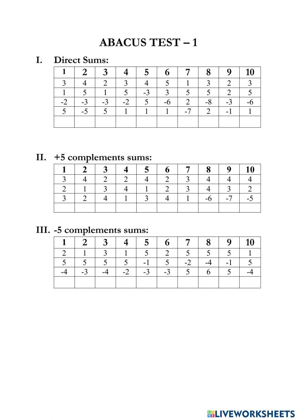 1398146 | Abacus level1 | Intellect | LiveWorksheets 1398146-abacus-level1-intellect-liveworksheets