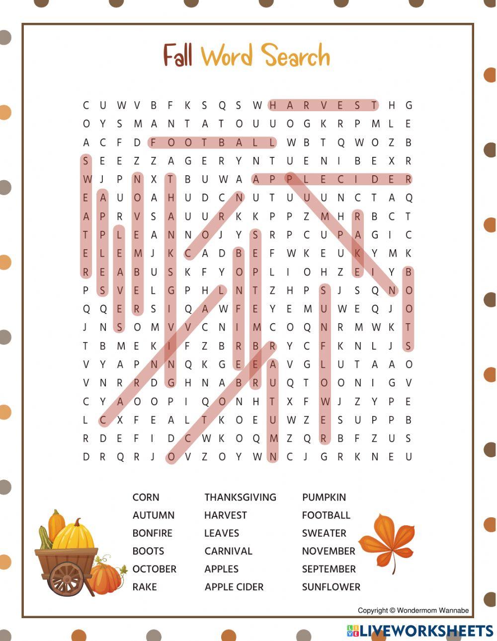 Fall Word Search worksheet | Live Worksheets