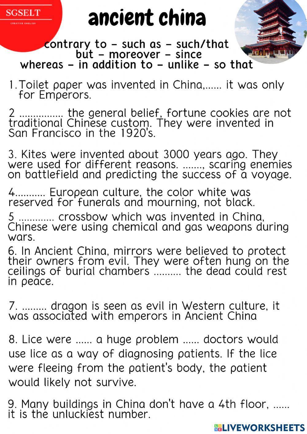 Ancient chinese worksheet Live Worksheets