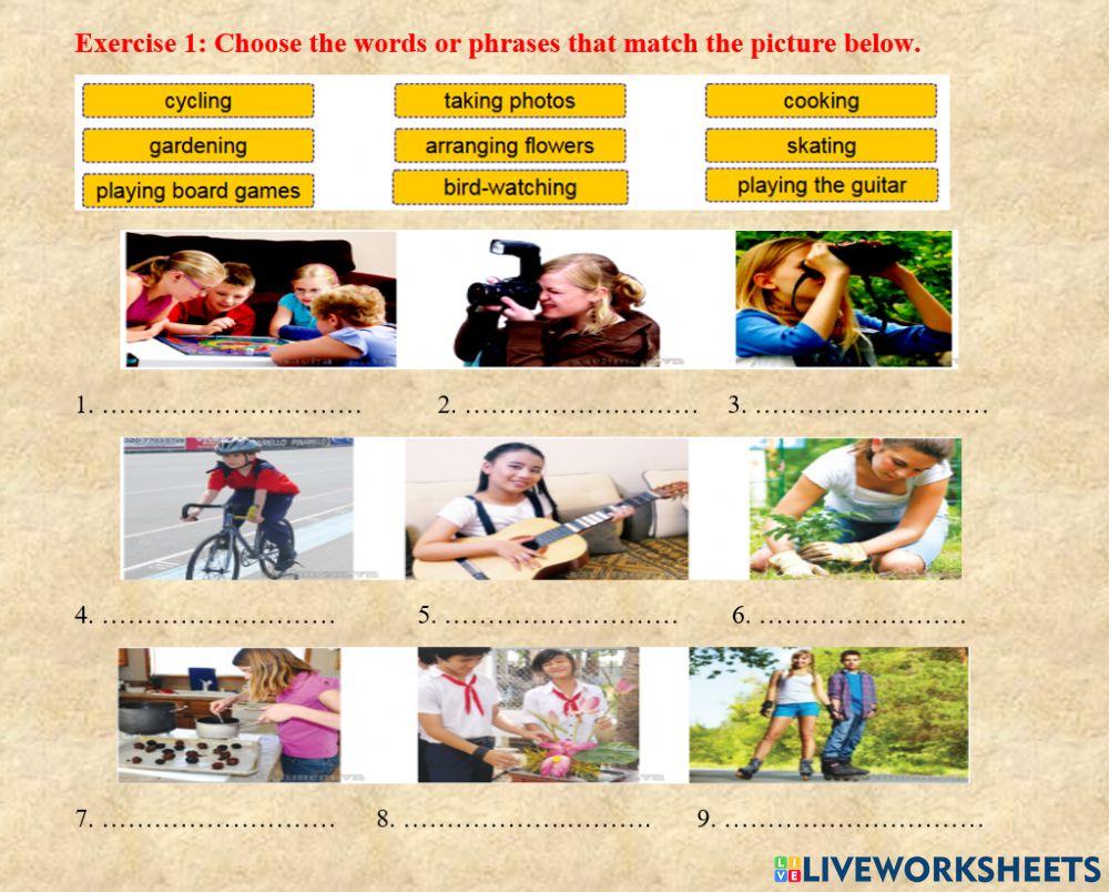 Exercise 1 (vocabulary) - Unit 1 - Grade 7