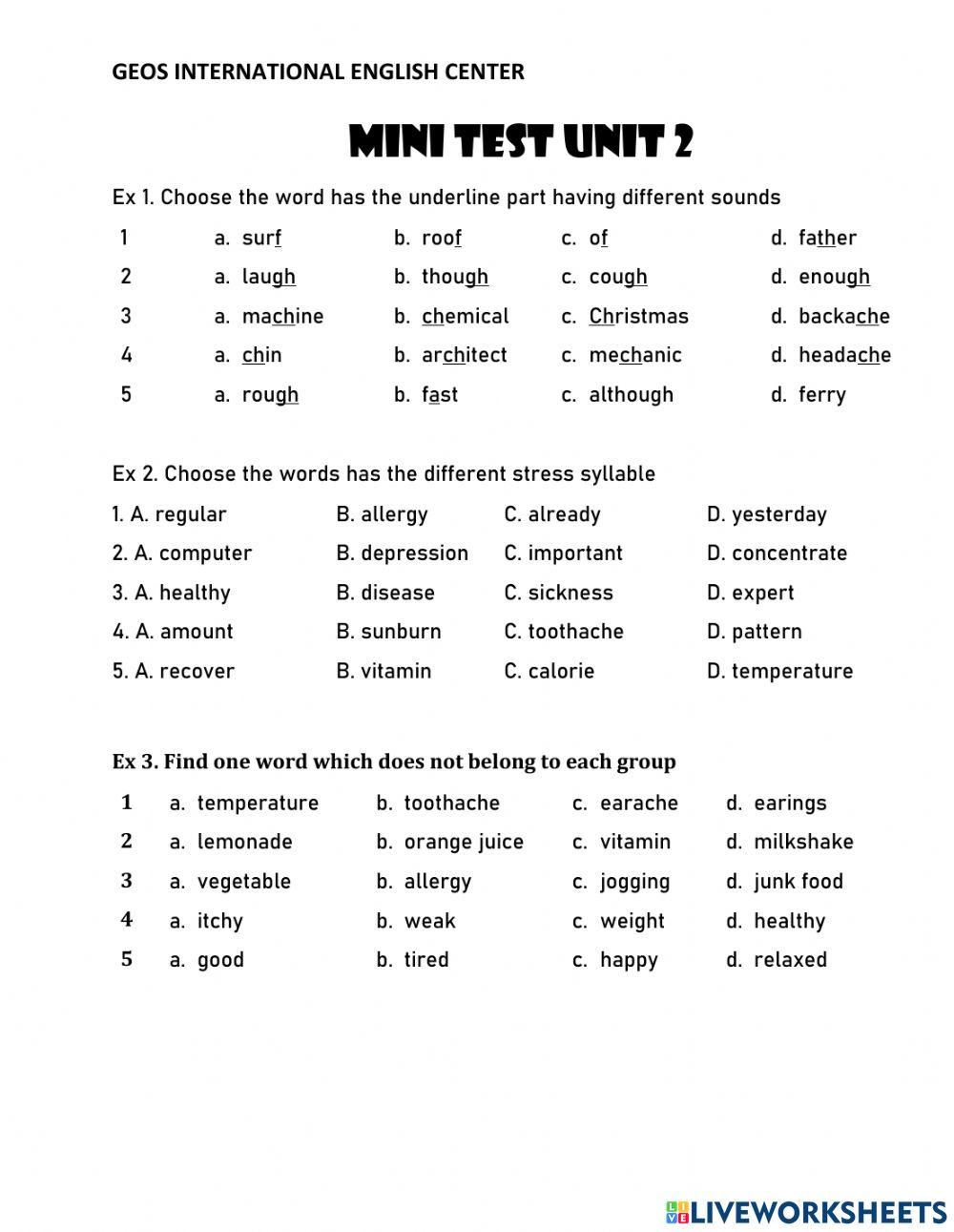 Mini test unit 2- Grade 7