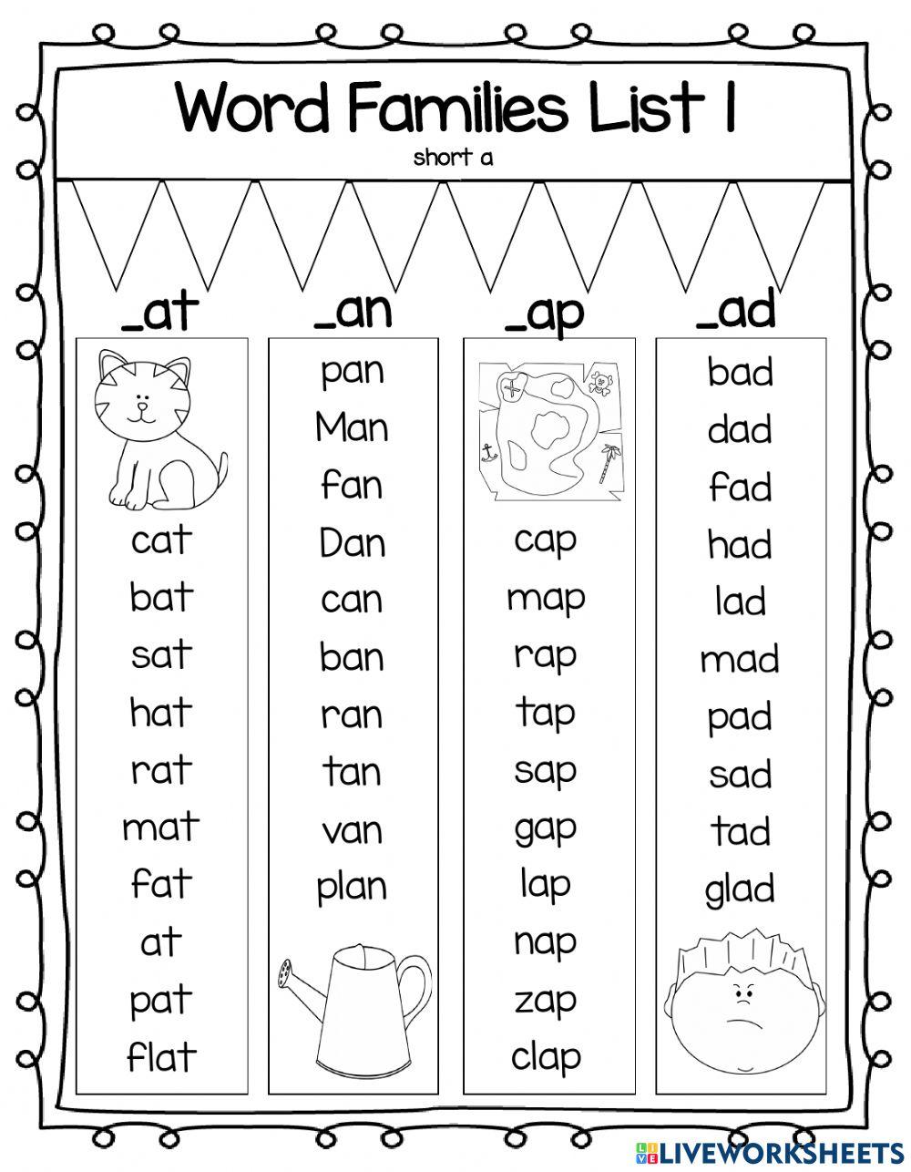 Short A Word Family online exercise for | Live Worksheets