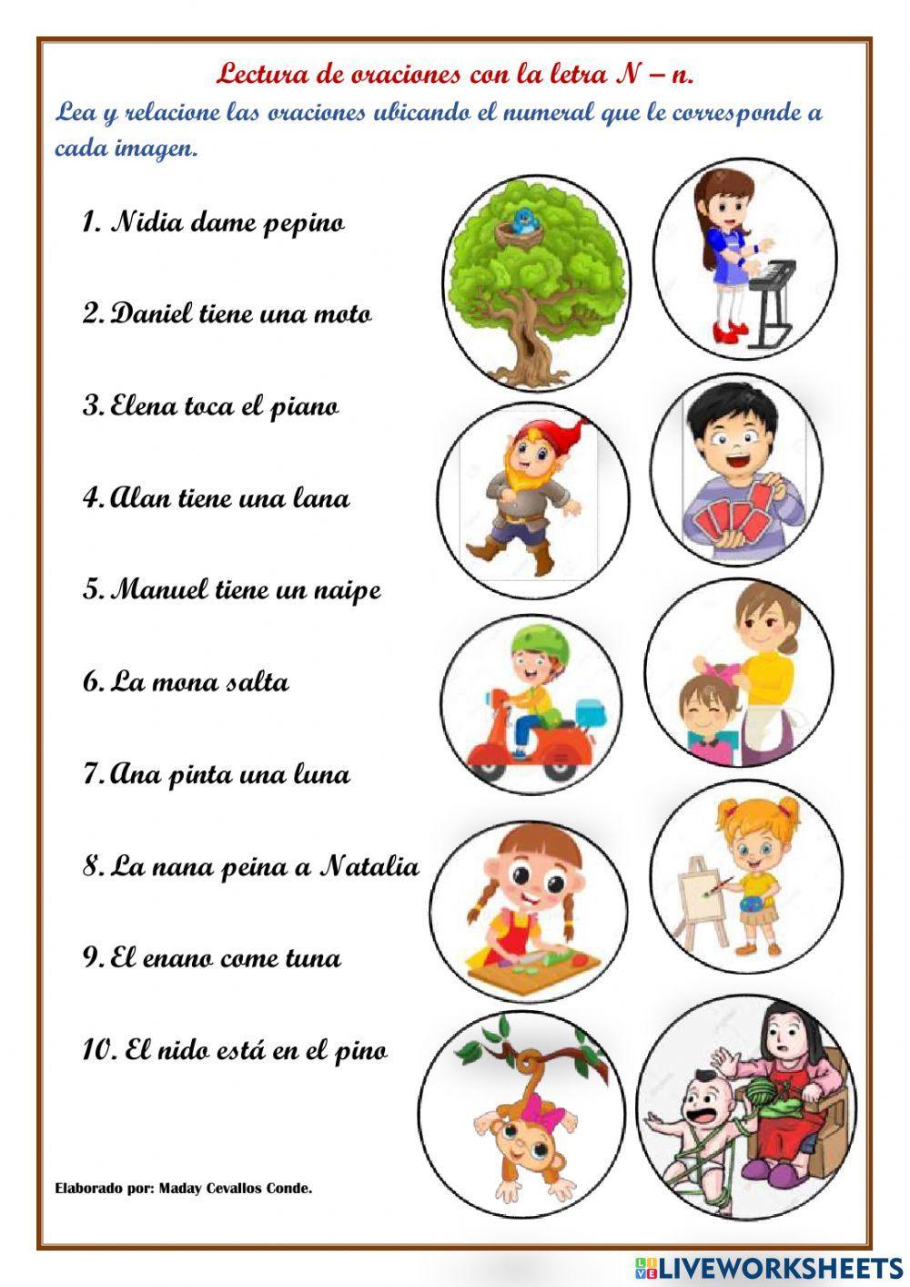 Lectura de oraciones con la letra N – n.