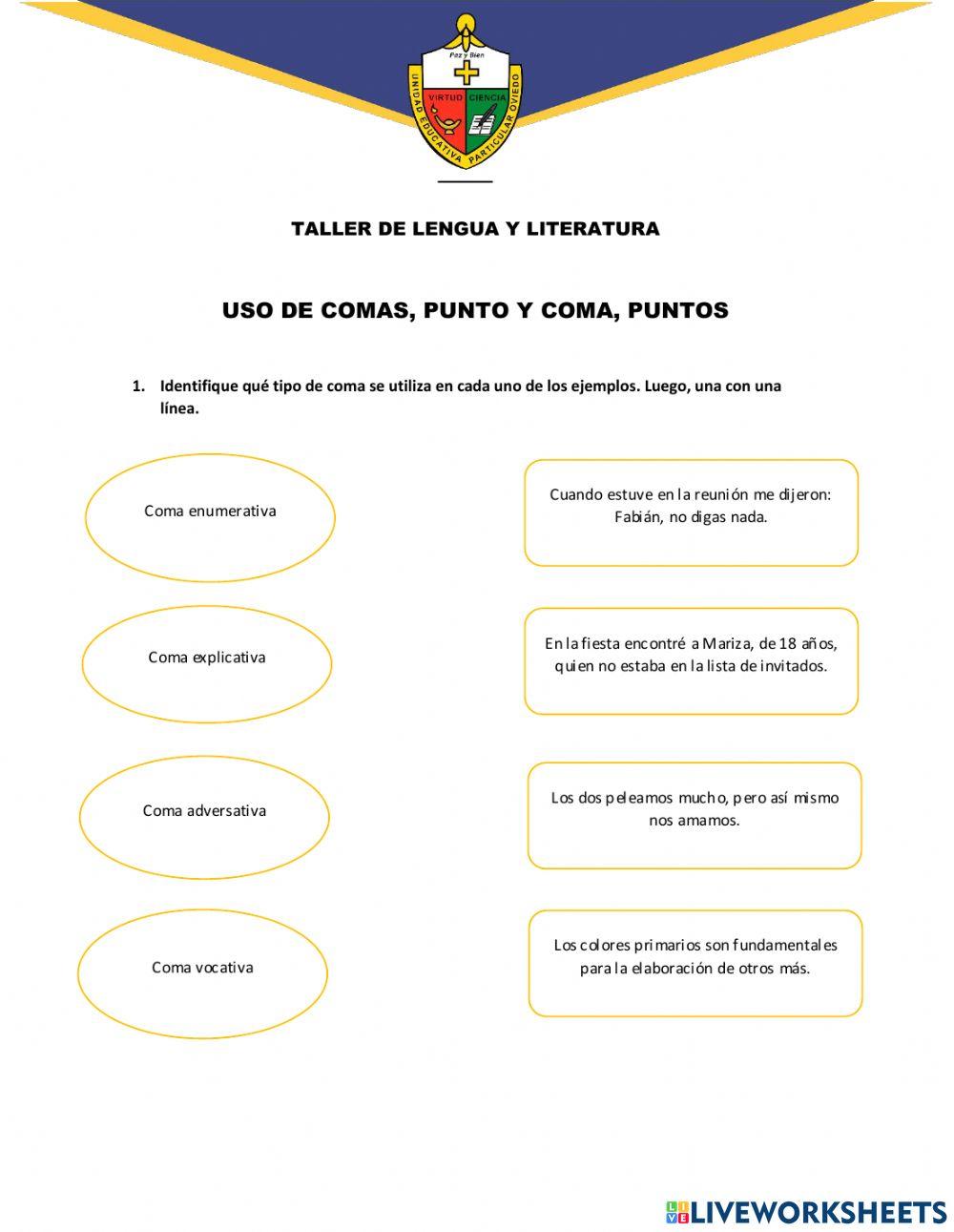 Uso de coma, punto, punto y coma.