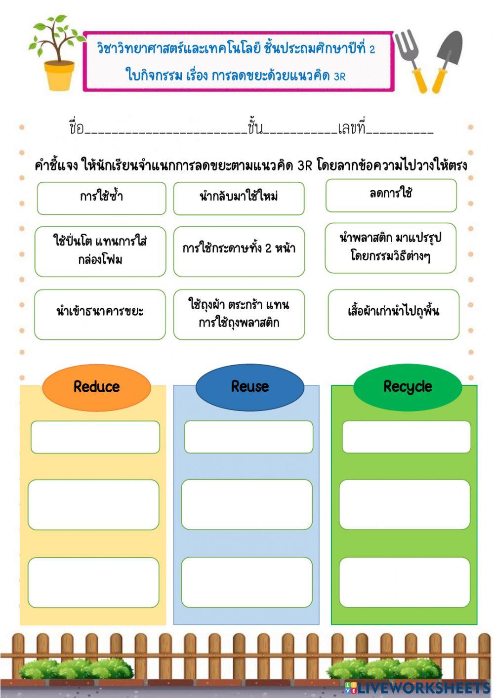 ใบกิจกรรม การลดชยะด้วยแนวคิด3r