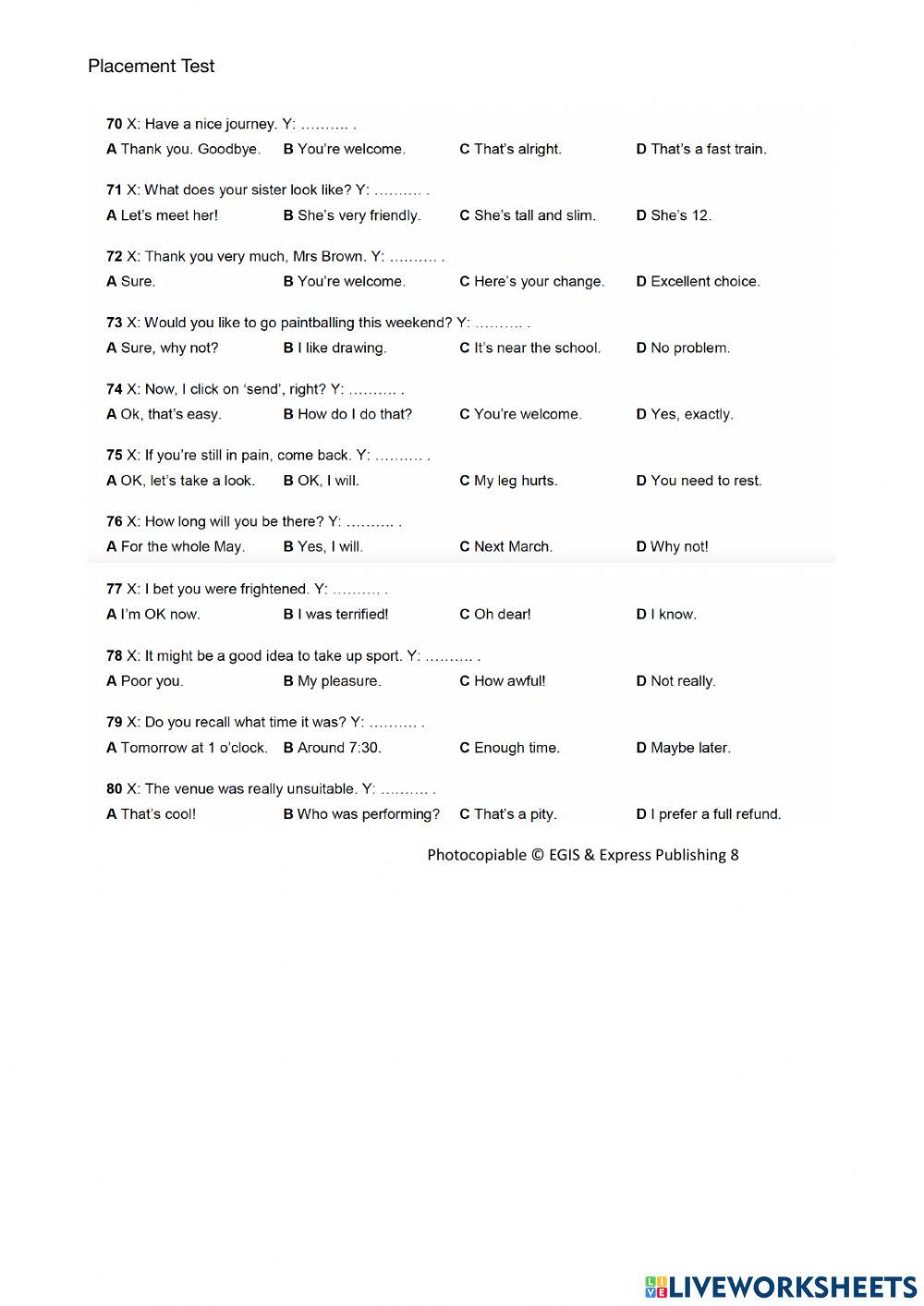 Right On Placement Test