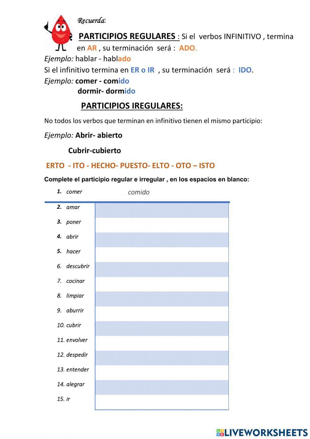 Participios regulares e irregulares