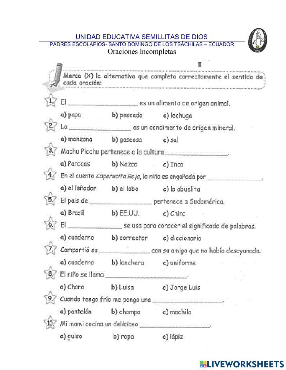 Oraciones incompletas