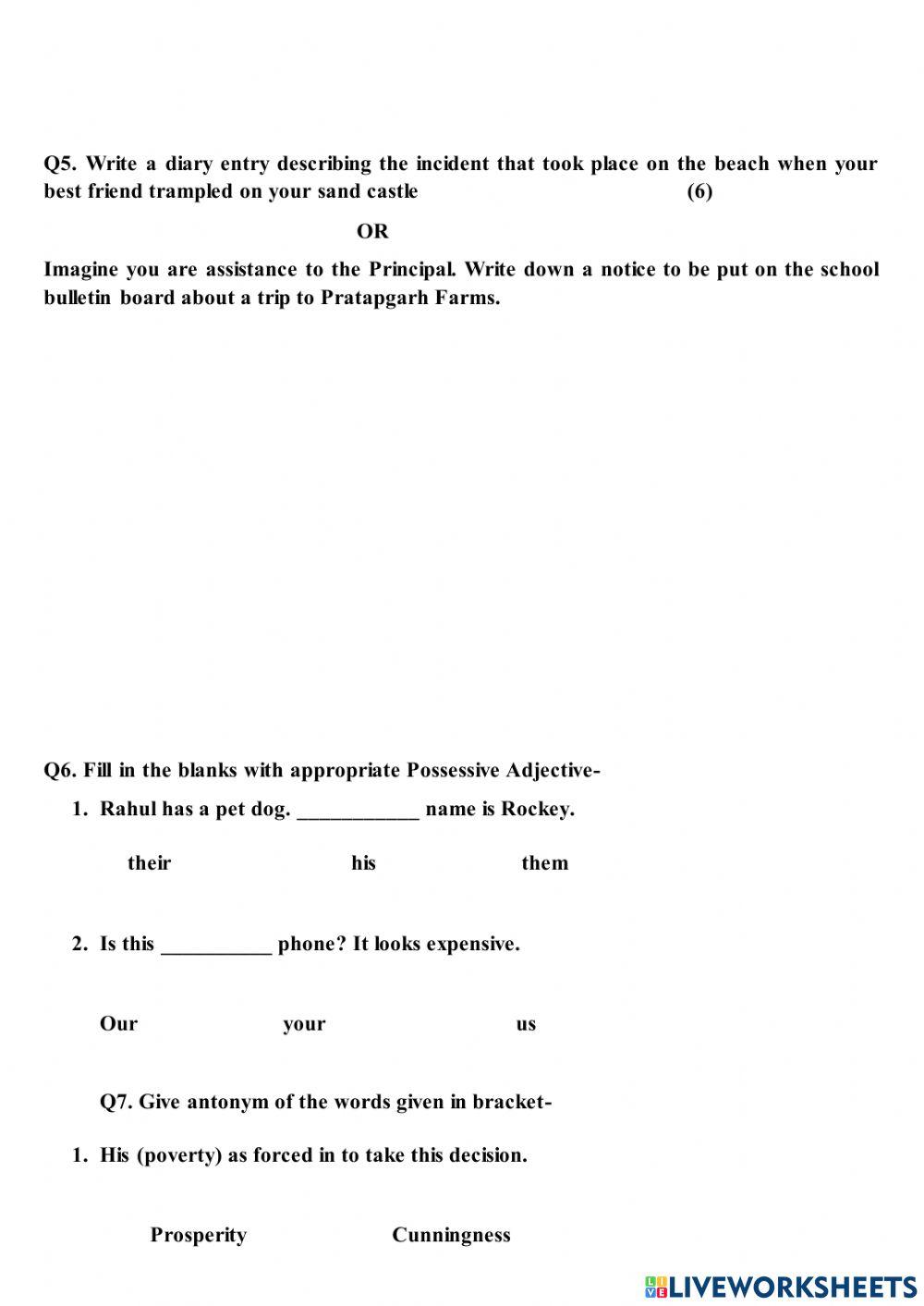 Class 5 English 1398945 Roopjeet17 Live Worksheets revision-worksheet-class-5-english-english-grammar-worksheet