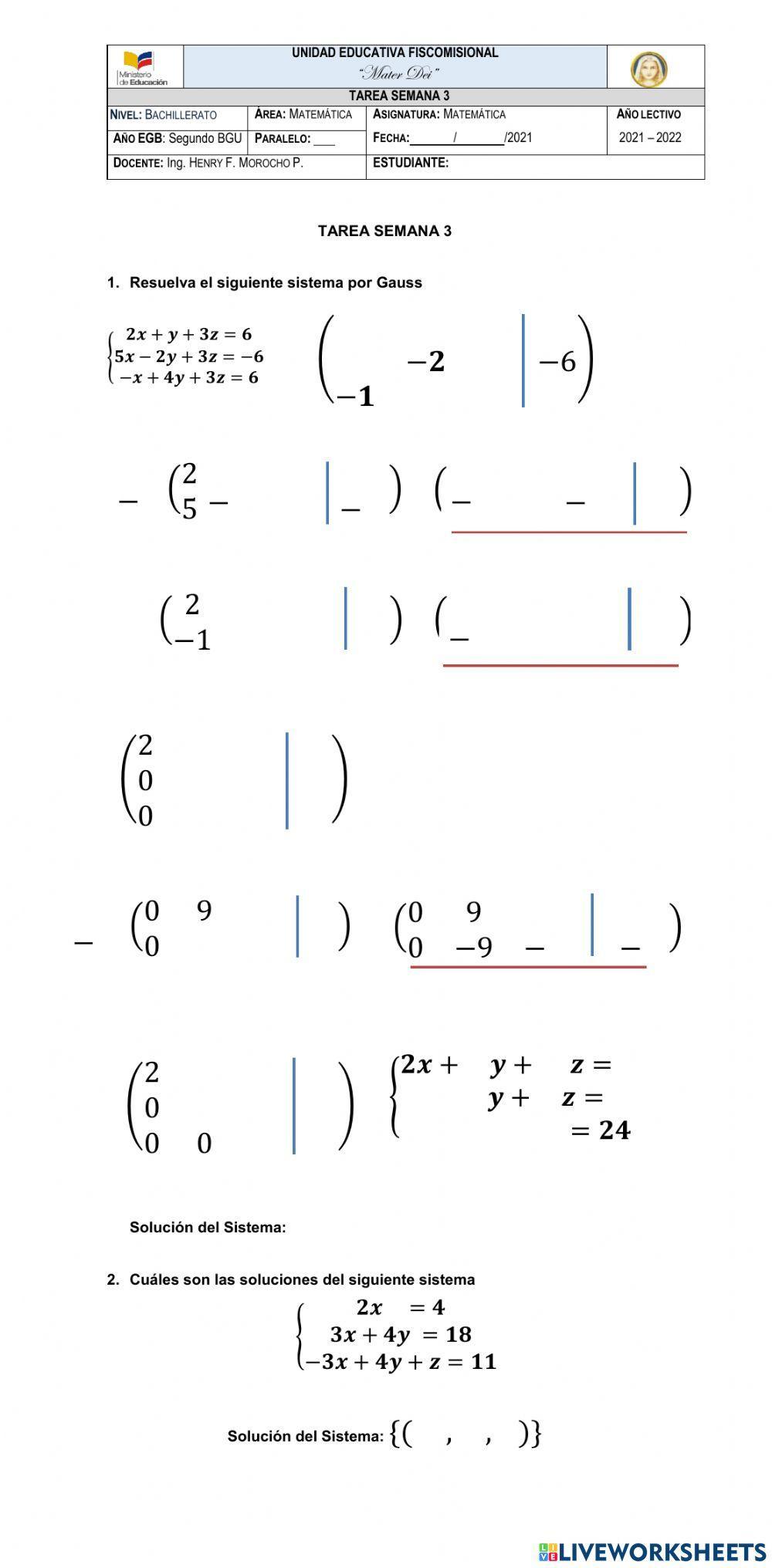 Sistema 3x3 por Gauss