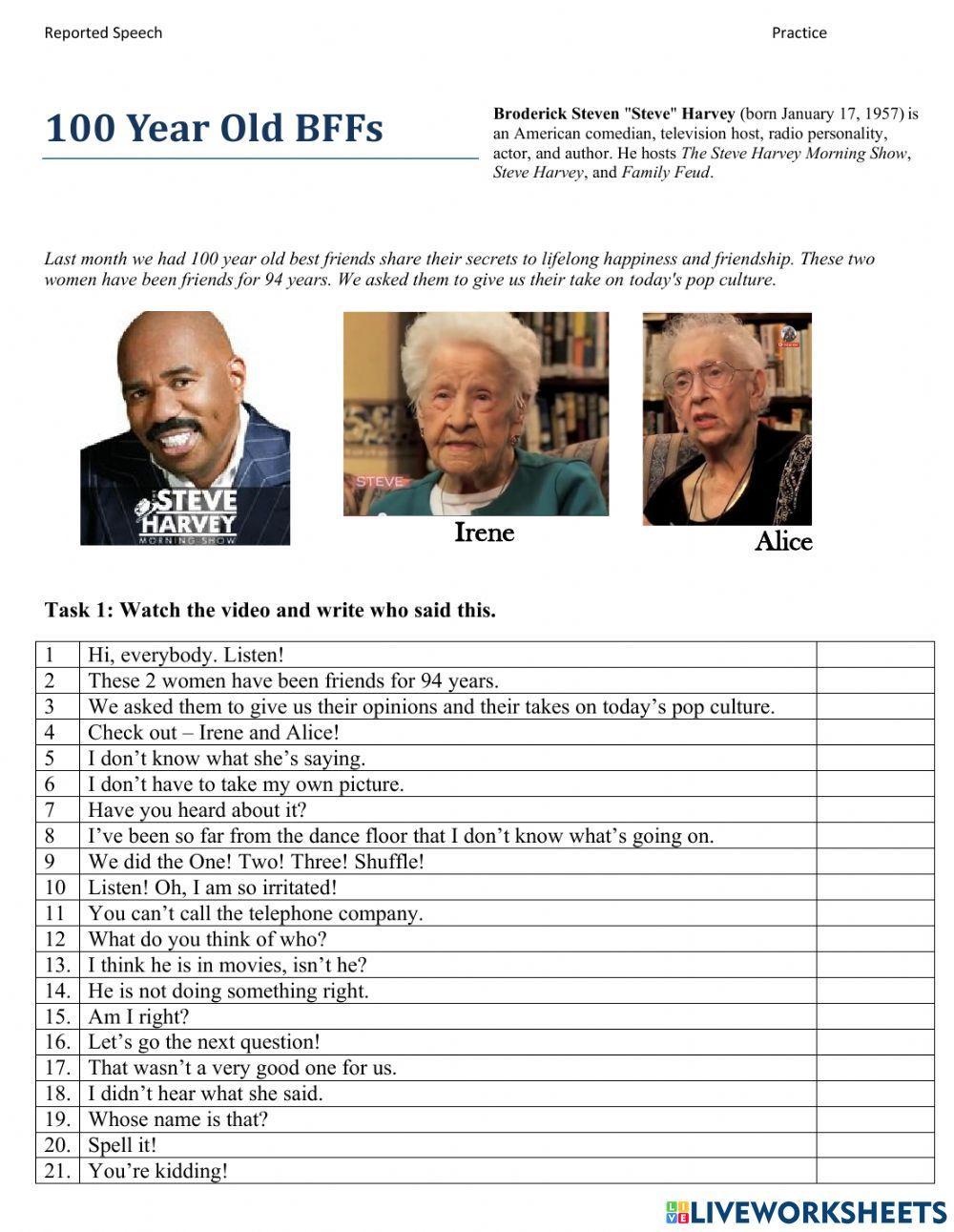 BFF100 years reported speech