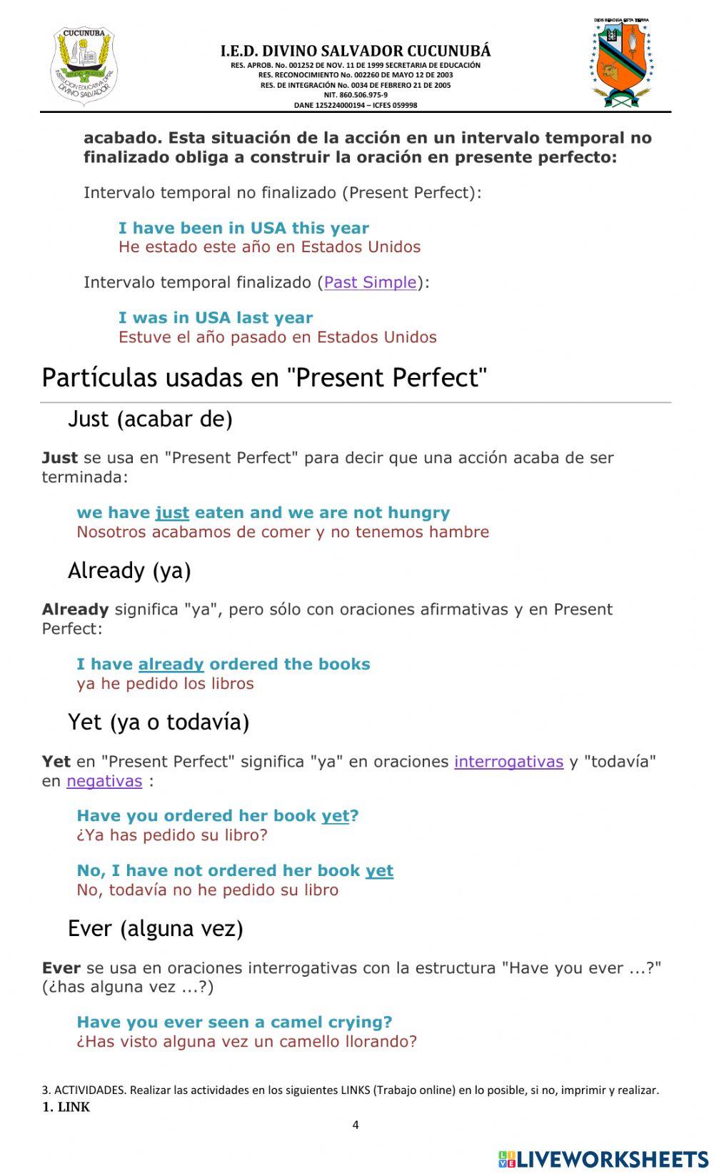 PRESENT PERFECT ENGLISH 9º